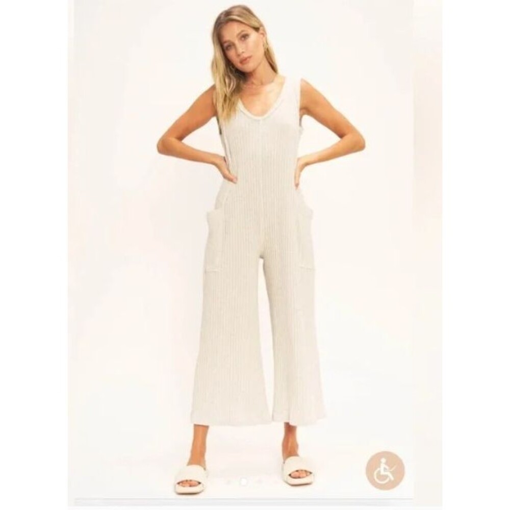 Project Social T Santa Clara Ribbed Jumpsuit S Gray Ash Sleeveless Wide Leg Knit
